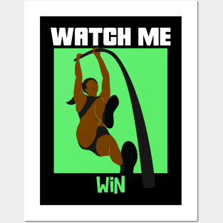 Watch Me Win Brown Skin Black Girl Magic Pole Vault High Jump Athlete Athletics Sports Afro Woman Kwanzaa Gift Design Posters and Art